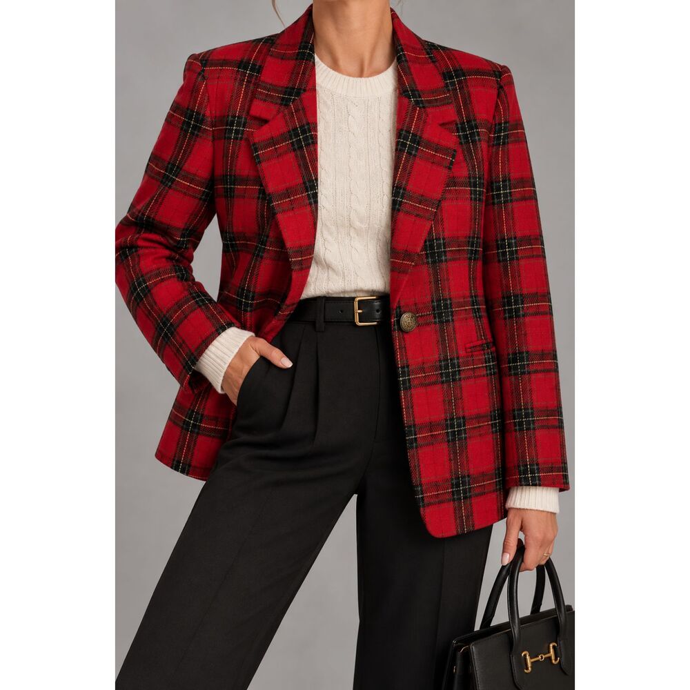 Prophecy by Sag Harbor Women’s 14 Red Plaid Wool Blend Blazer NWT Tartan